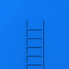 blue staircase on blue background. Staircase stands vertically near wall. Way to success concept. Square image. 3d image. 3D rendering.