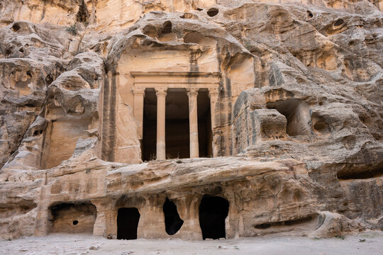 Temple above a Rock-Cut House in Little Petra or Siq Al-Barid, Jordan