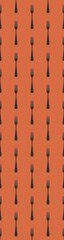 pattern. Fork top view on red orange background. Template for applying to surface. Vertical banner for insertion into site. Flat lay. 3D image. 3D rendering.