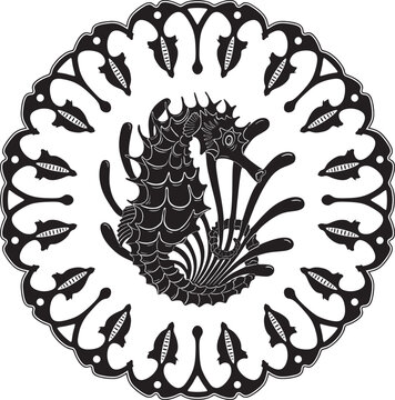 recommend clip art: seahorse logo with floral frame vector design