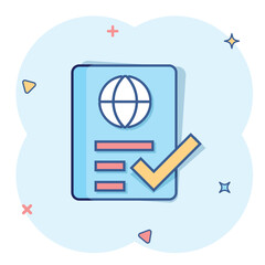 To do list icon in comic style. Document checklist cartoon vector illustration on white isolated background. Notepad check mark splash effect business concept.