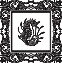 seahorse logo with vintage frame vector design