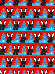 Fototapeta na wymiar Chinese New Year - black rabbit, seamless vector pattern