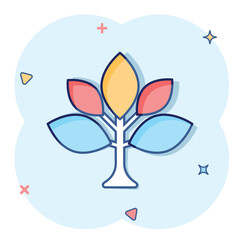 Leaf icon in comic style. Plant cartoon vector illustration on white isolated background. Flower splash effect sign business concept.