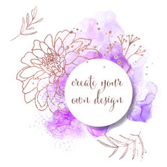 Create your own style with decorative plants. Botanical, chic and trendy. Watercolor background. Hand drawn lines, elegant leaves. Flower branch and minimalistic modern plants.