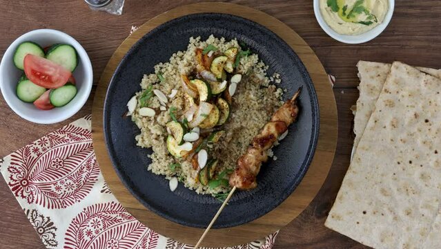 Chicken Shish Kebabs with Bulgar and Zucchini