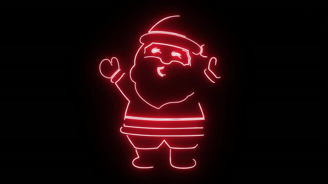 Christmas neon Santa Claus. Santa Claus 3D neon animation. Merry Christmas neon animation. New year.