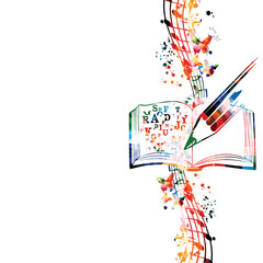 Colorful music writing notebook with musical stave and notes isolated. Vibrant musical staff notebook, guide for songwriters, musicians and composers. Lessons and tips for instrumentalists. Vector