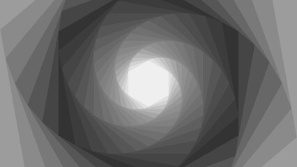 A tunnel effect. Light at the end of the tunnel. Background in grey tints. Abstract bg. Vector design. Monochrome background. 