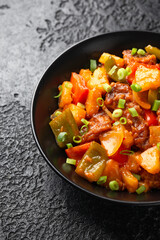Sweet and Sour Pork with bell pepper, pineapple, spring onion