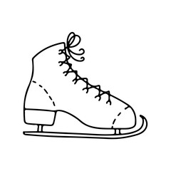 Skate icon in hand drawn doodle style. Vector illustration isolated on white background.