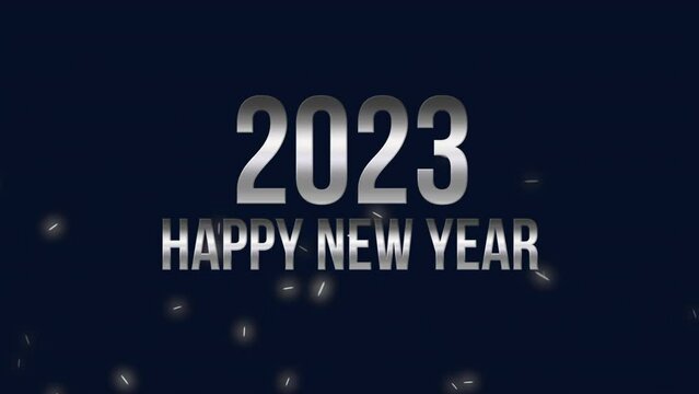 2023 years and Happy New Year with silver glitters on blue gradient, motion abstract holidays, awards, happy new year and winter style background
