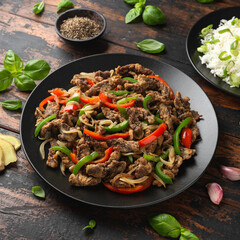 Crispy Salt and Pepper Beef with onion and bell peppers