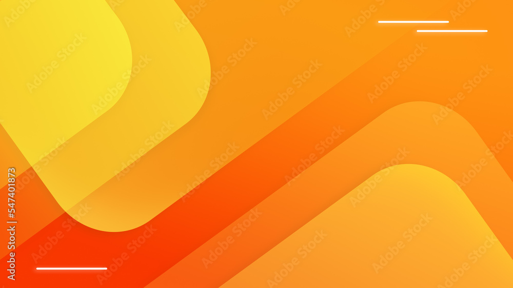 Poster layered and transparent geometric yellow and orange shapes on red to orange color gradient backgroun