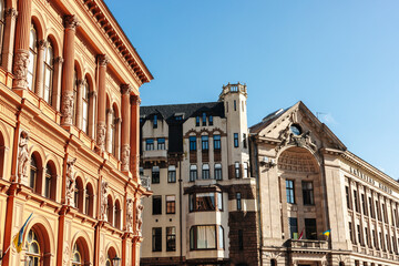 Fototapeta na wymiar Building facades in the old town of Riga, Latvia