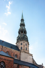 Fototapeta na wymiar St. Peter's Church tower in Riga, Latvia