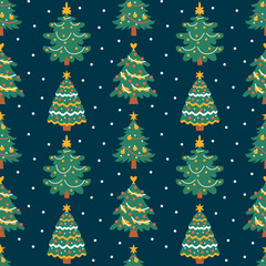 Seamless pattern with decorated Christmas trees