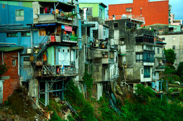 Taiwan, Shenkeng, Old Street, Jingmeixi, Dangerous buildings, Housing complex