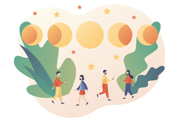 Moon phases. Magic lunar witchcraft card. Astrology concept. Night space astronomy. Modern flat cartoon style. Vector illustration on white background
