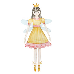 Watercolor Christmas Nutcracker, fairy ballerina dancing ballet