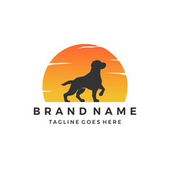Dog Sunset logo design Silhouette vector template