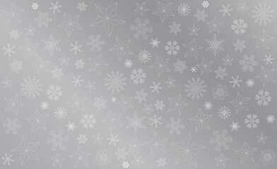 Illustration outline of stars with snowflakes on silver background. Luxury christmas elements pattern.