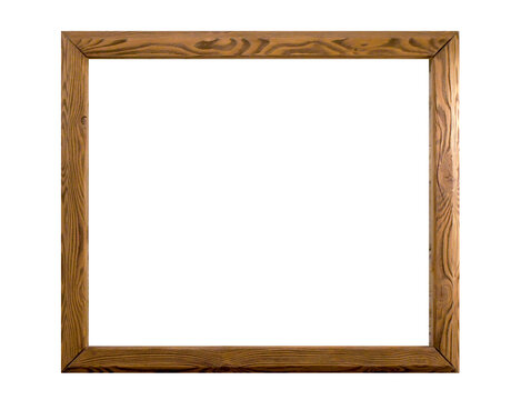 Wooden frame isolated on white background. Mockup for photos or pictures. Empty classic template. Front view. 