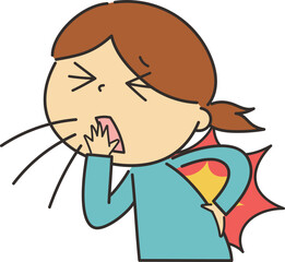 くしゃみをして腰に痛みを感じる女性のイラスト