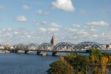Fototapeta na wymiar Bridge over Daugava river in Riga, Latvia