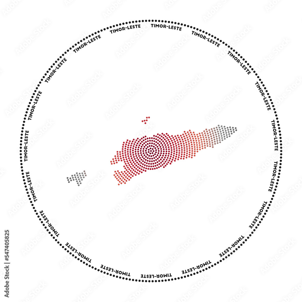Poster timor-leste round logo. digital style shape of timor-leste in dotted circle with country name. tech 
