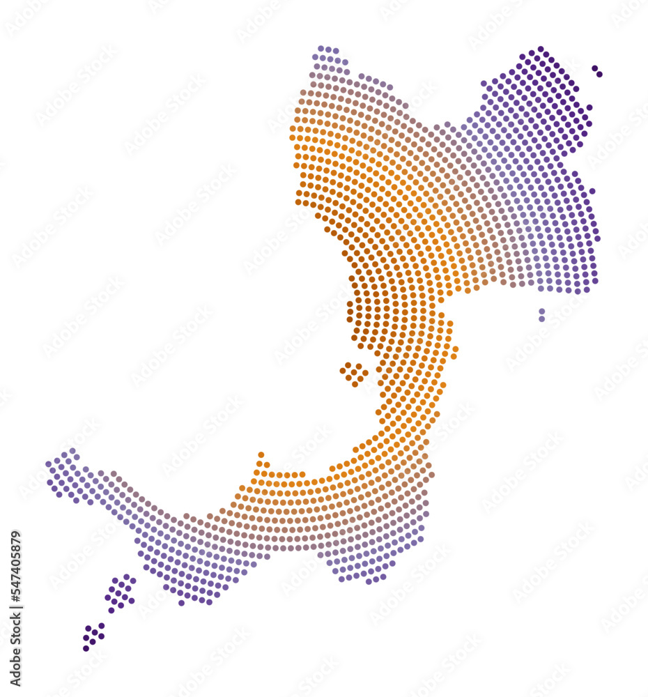 Poster canouan dotted map. digital style shape of canouan. tech icon of the island with gradiented dots. ap