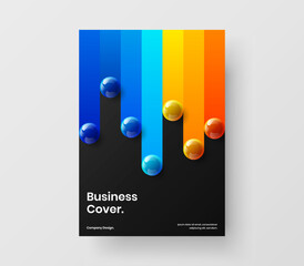 Isolated realistic spheres front page template. Multicolored leaflet A4 vector design layout.