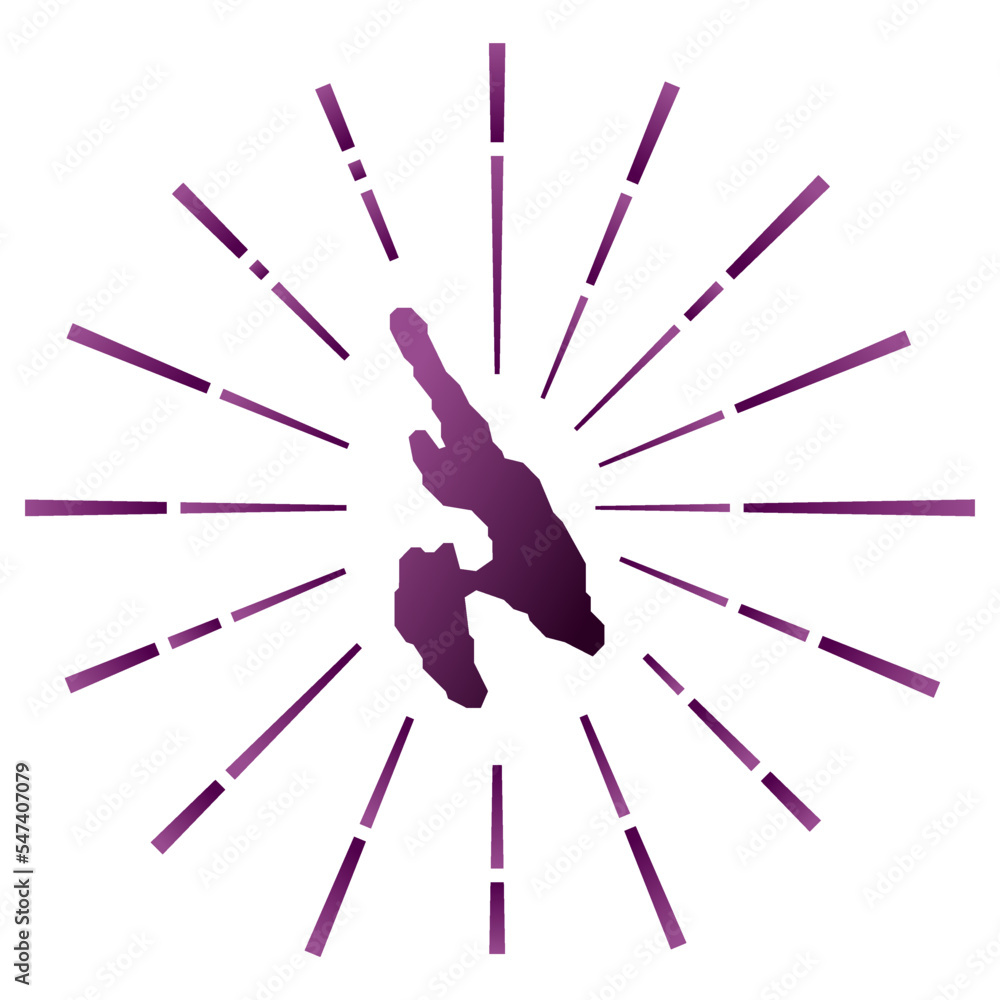 Poster ko phi phi gradiented sunburst. map of the island with colorful star rays. ko phi phi illustration i
