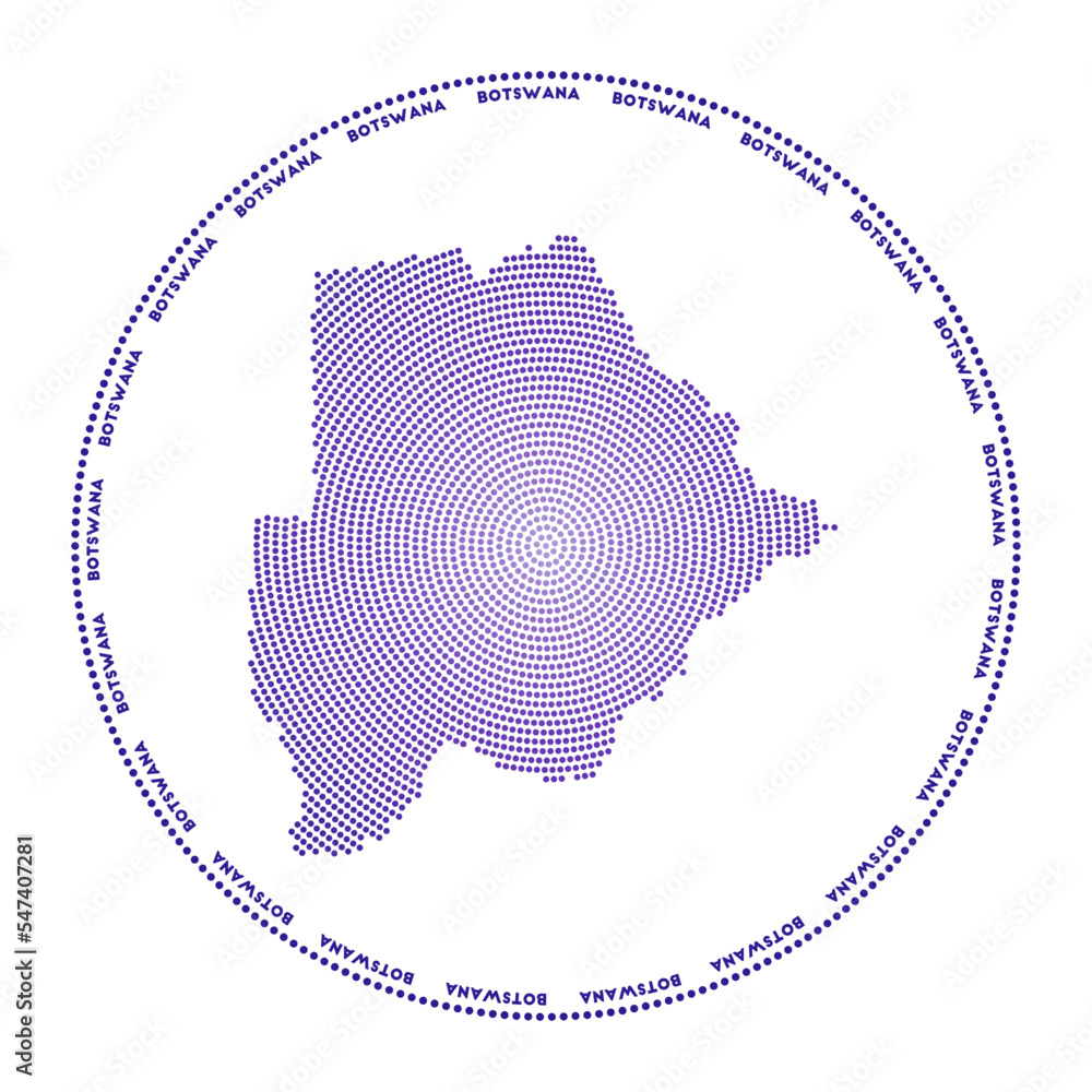Poster botswana round logo. digital style shape of botswana in dotted circle with country name. tech icon o