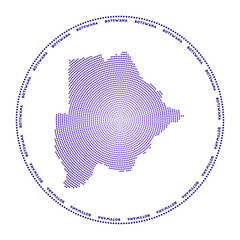 Botswana round logo. Digital style shape of Botswana in dotted circle with country name. Tech icon of the country with gradiented dots. Charming vector illustration.
