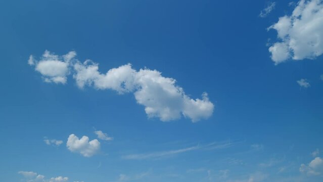 Blue sky cirrus clouds. Scenic aerial background of blue sky with cirrus clouds. Clean azone layer. Timelapse.