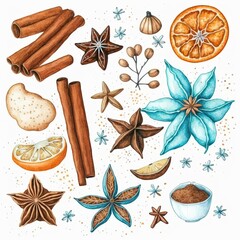 Christmas watercolor illustration with winter accessories or elements