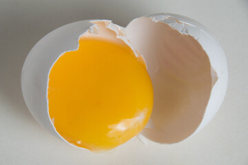 Egg yolk in the shell isolate on a white background