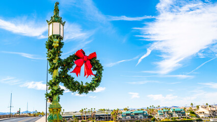Christmas wreath on London Bridge in Havasu City, Arizona