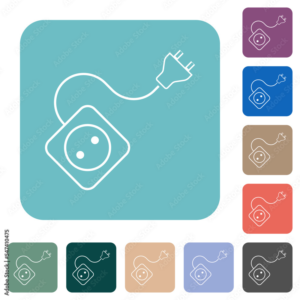 Aufkleber portable electrical outlet with one socket and extension cord and plug outline flat white icons on r