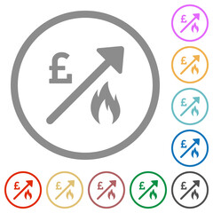 Rising gas energy english Pound prices flat color icons in round outlines