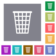 Single empty tall trash outline square flat icons