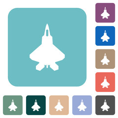 Jet fighter silhouette rounded square flat icons