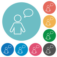 One talking person with oval bubble outline flat round icons