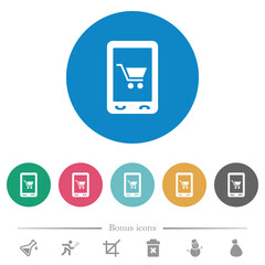 Mobile shopping flat round icons