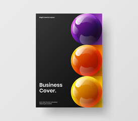 Simple annual report vector design layout. Original 3D spheres company brochure illustration.