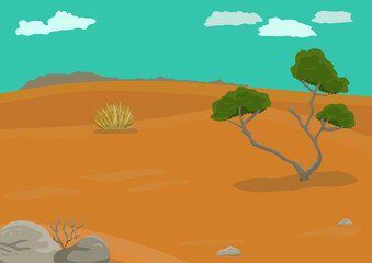 Australian desert scene. Vector colorful cartoon background.