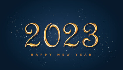 Fototapeta na wymiar Happy new year 2023 3d golden text template vector