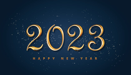 Happy new year 2023 3d golden text template vector