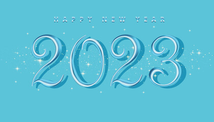 Happy new year 2023 sky blue froze color text greetings card vector